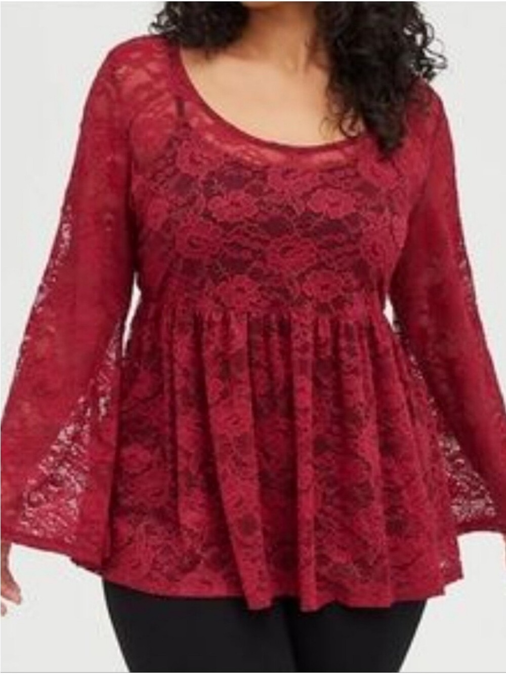 Red Burgundy lace babydoll top. TORRID SIZE 2